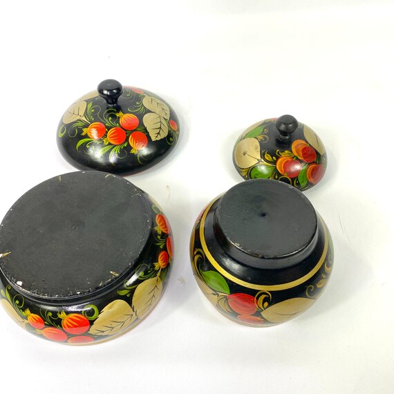 Coupe Dessert Russe Khokhloma, Bois Peint Main, Motifs Fleurs Et Baies, H4 D13cm