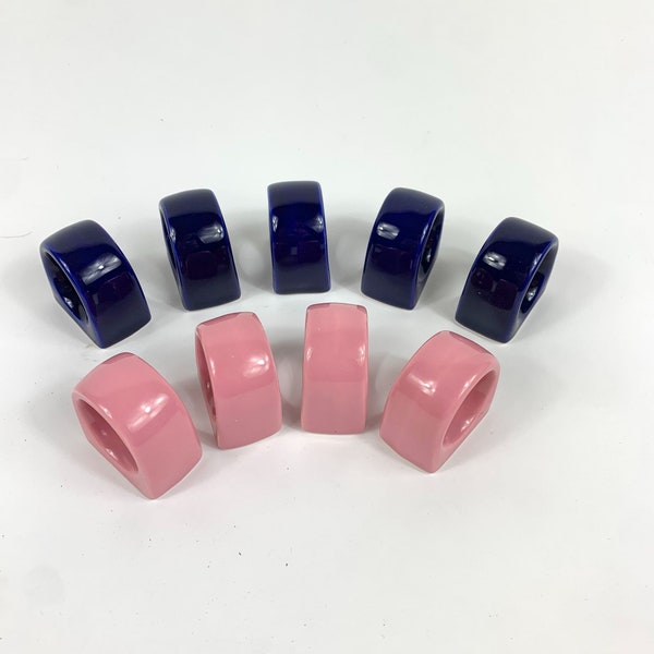 Navy Blue or Pink 80s Vintage Ceramic Napkin Rings Set of 4  or 5
