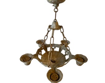 Art Deco 5 Light Hanging Fixture AS IS Vintage Needs Repair Bare Bulb Chandelier