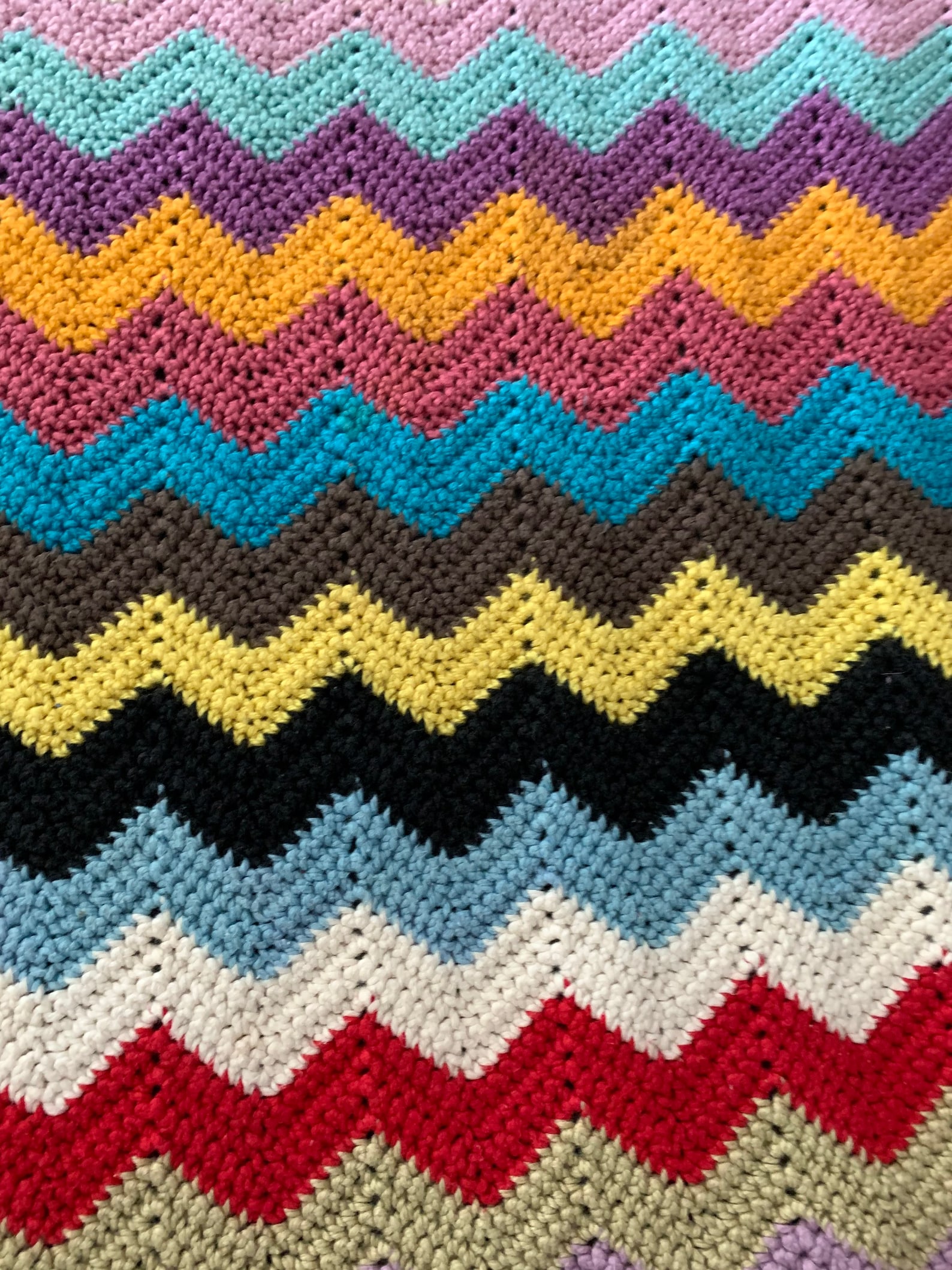 Rainbow zig zag hand knit afghan 70s vintage throw 53 x 54 Etsy