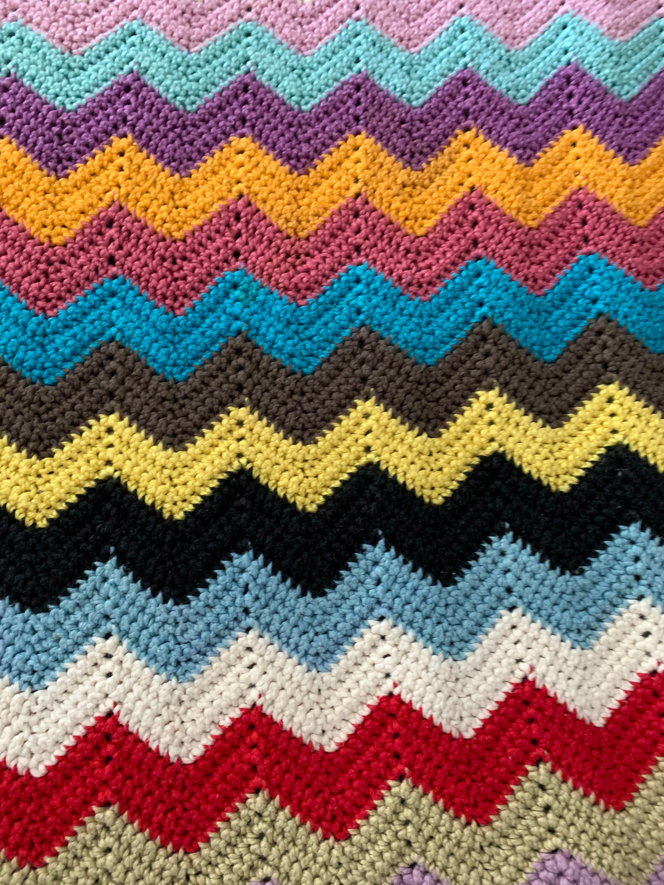 Rainbow Zig Zag Hand Knit Afghan 70s Vintage Throw 53 X 54 Etsy