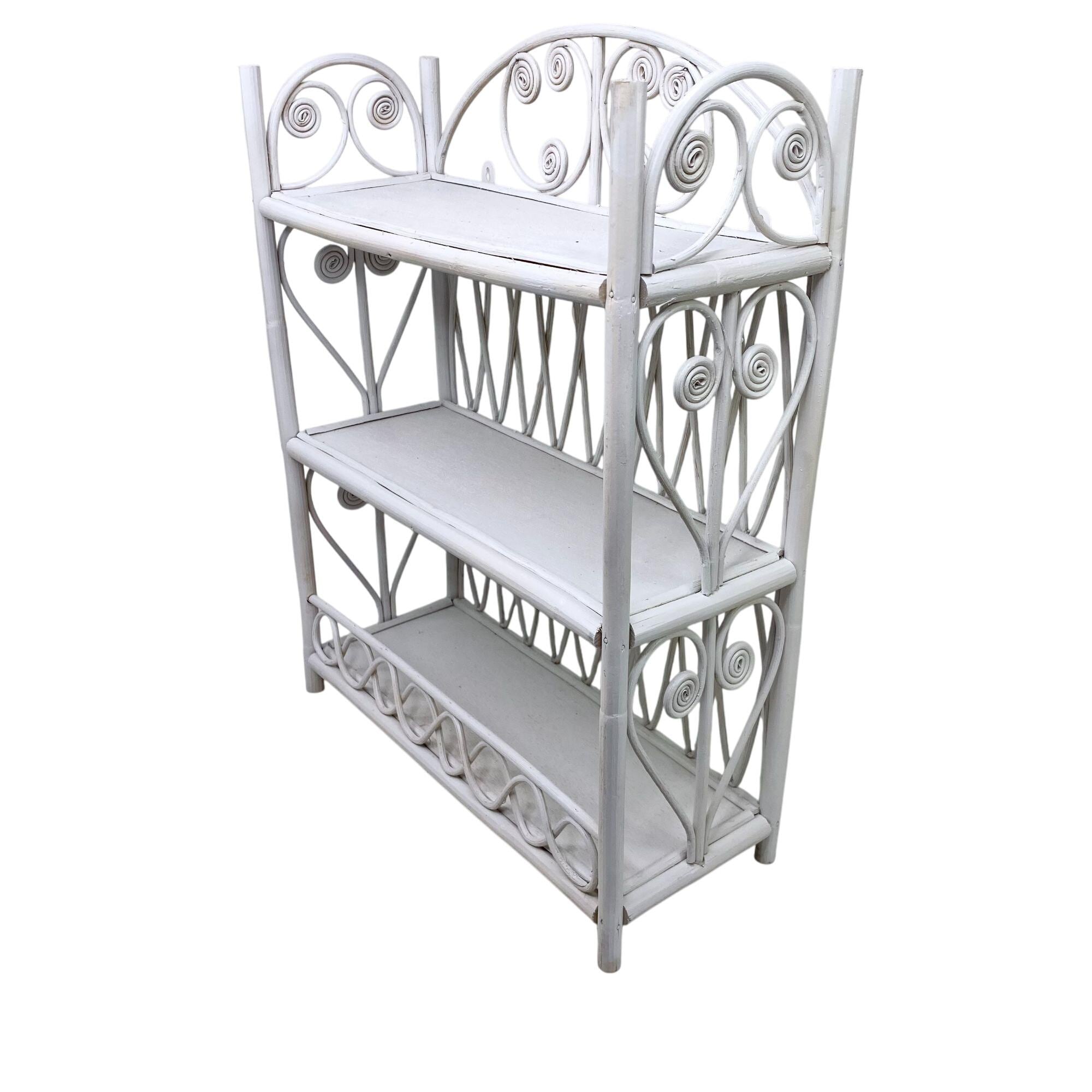 White Painted Wicker Wall Shelf Victorian Style Bathroom 3 Tier