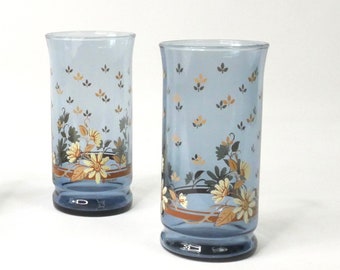 blue daisy drinking glasses Libbey ice tea water glasses