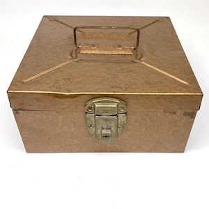 Archivador de metal de cobre File-A-Way, caja de almacenamiento con cerradura para recetas de oficina vintage de los años 50