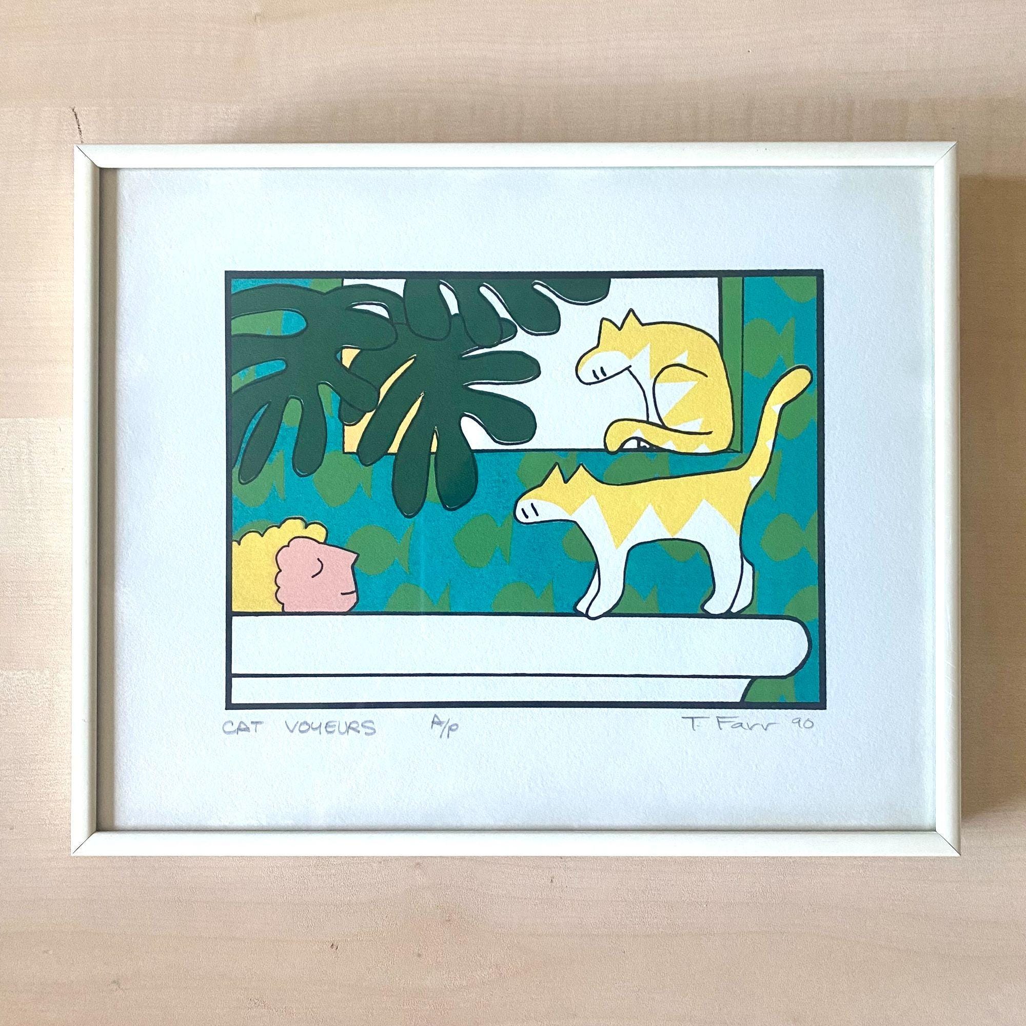 (F4号)安藤絵流【蒼い瞳のねこ・サバトラ】表サイン有/裏サイン有/真作 Teresa Farr Artists Proof Cat Voyeurs RARE Signed Serigraph Print