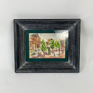 Place des Abbesses Paris street scene original watercolor and ink painting signed