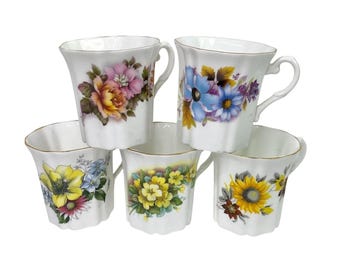 Royal Grafton Fine Bone China Five Mugs Flowers made in England Coffee Tea
