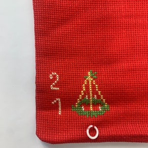 Handmade Swedish Advent Calendar Cross Stitch Christmas Holiday Banner