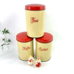 Dutch coffee tea sugar tins metal kitchen canisters