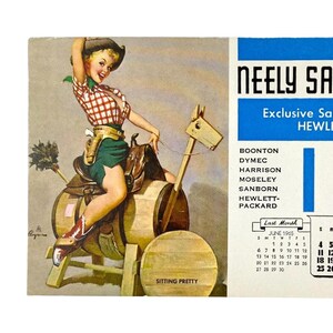 Sitting Pretty Elvgren Pinup Girl Calendar Ink Blotter Ad Card July 1965