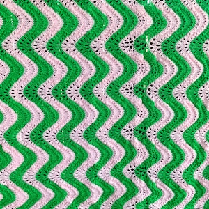 Pink and Green Chevron Stripe Afghan Throw Hand Knit Blanket
