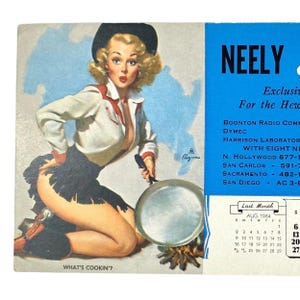 What's Cookin'? Elvgren Pinup Girl Calendar Ink Blotter Ad Card September 1964