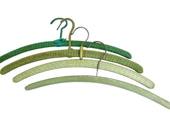 Perchas de madera tejidas a crochet para ropa, color verde, vintage, para guardar ropa