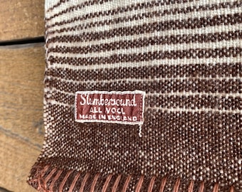 Slumbersound All Wool striped Stadium Camp Blanket made in England cream brown