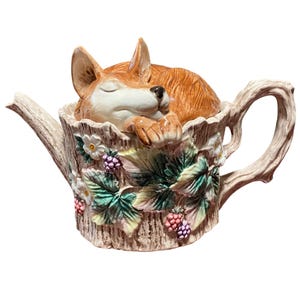 Fitz & Floyd Sleeping Fox Tekanna 1990 Vintage Woodland Animal Cottage Core