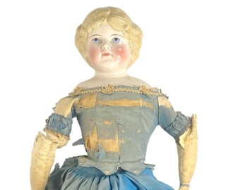 Large Antique German China Head Doll 28