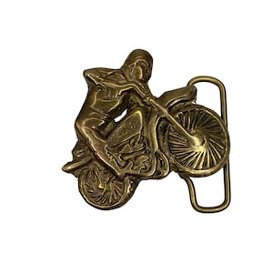 Vintage Brass Motorcycle Belt Buckle Biker Style Moto Cross