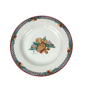 Debbie Mumm Pinecone Decorative Dessert Salad Plate 8&quot; 1998 Sakura Christmas