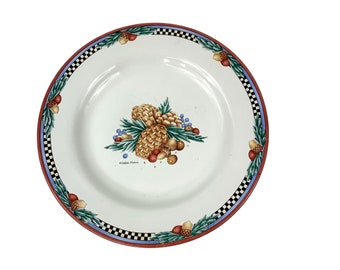 Debbie Mumm Pinecone Decorative Dessert Salad Plate 8" 1998 Sakura Christmas