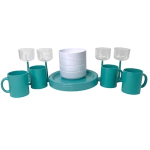 Ingrid Chicago Turquoise Picknick Camping Set Kunststoffteller Tassen Schalen Kelche