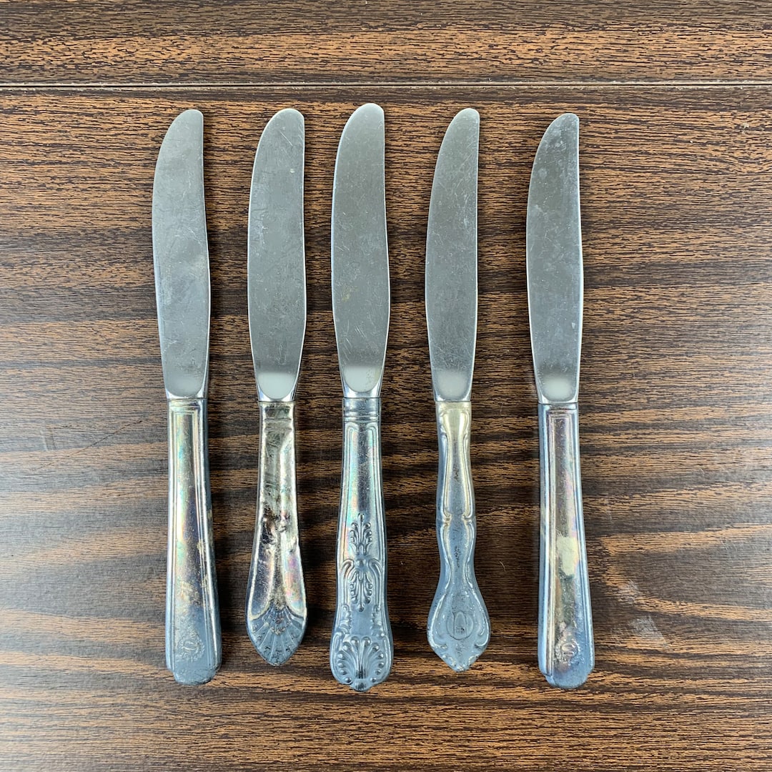 Mismatched Antique Vintage Butter Knives Lot of 5 Lot Unpolished Hotel
