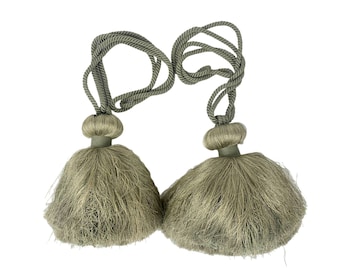 Large Sage Green Silk Tassels Drapery Tie Backs Passementerie Decor