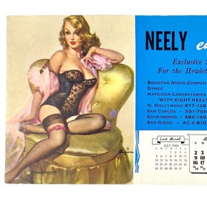Sitting Pretty Elvgren Pinup Girl Calendar Ink Blotter Ad Card August 1964