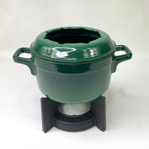 Staub France Dark Green Cast Iron Fondue Pot French Sauce Pan