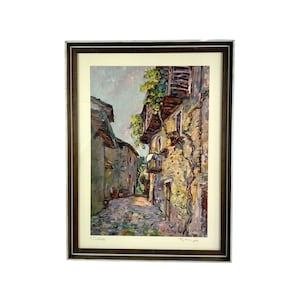 Cortale Italy Village Street Scene Signed Framed Art Print Italy