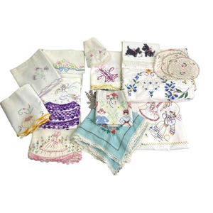 Embroidered Crafters Lot Vintage AS IS Crocheted Linens Pillowcase Upcycle