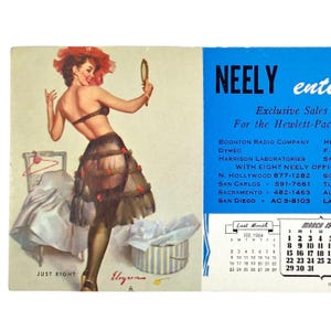 Just Right Elvgren Pinup Girl Calendar Ink Blotter Ad Card March 1964