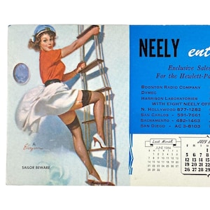 Sailor Beware Elvgren Pinup Girl Calendar Ink Blotter Ad Card July 1964