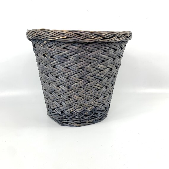 Dark Gray Boho Wicker Waste Paper Basket Trash Can Plant Etsy Australia