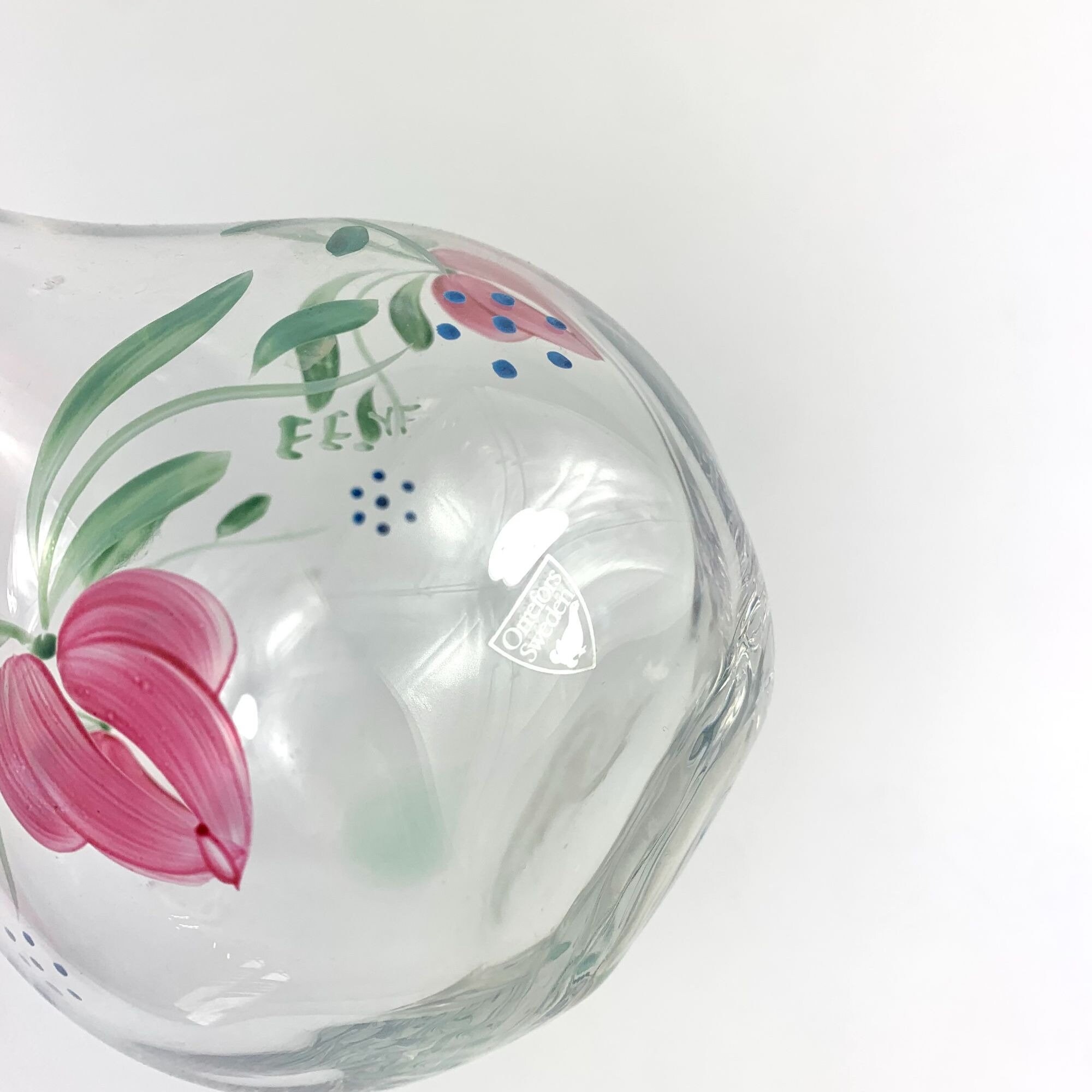 Orrefors Sweden Maja Glass Carafe Eva Englund Design Hand Painted