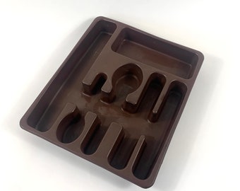 Bandeja grande para cubiertos de color marrón oscuro, cajón de almacenamiento de plástico para cubiertos