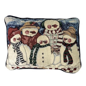 Snowman Family tapestry accent pillow Holiday Christmas Decor