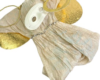 Girls Angel Costume 50s 60s Vintage Dress Wings Halo Mask Halloween Christmas