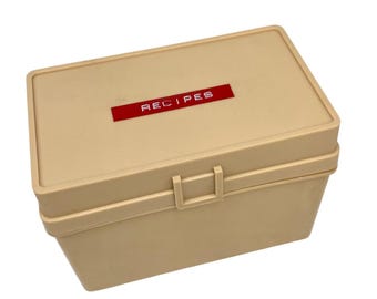Beige Recipe Card Box w Recipes Dividers and Index Cards MCM