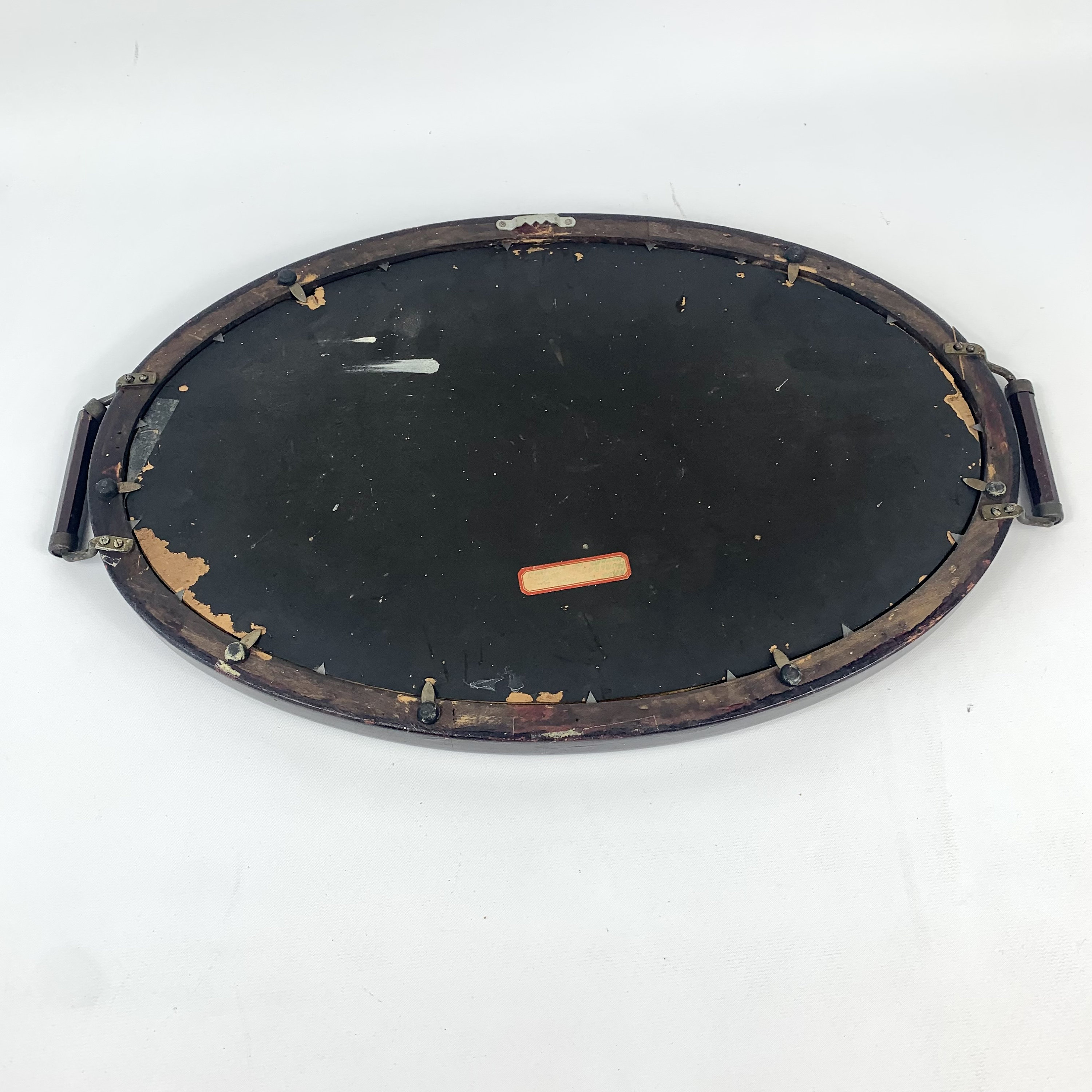 Wood and brass serving tray with needlework under glass Etsy