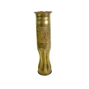 Reims France WWI French Artillery Shell Trench Art Brass Hammered Vase