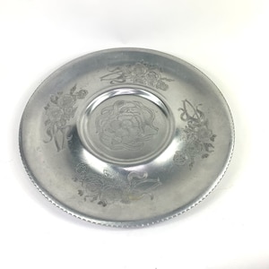 BIG 20 inch Round Art Deco Aluminum Serving Tray Decorative Floral Gailstyn