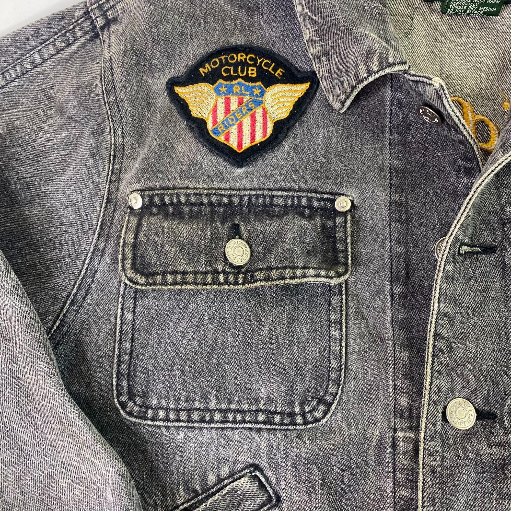 Ralph Lauren Country Riders Motorcycle Denim Jacket M Patches 