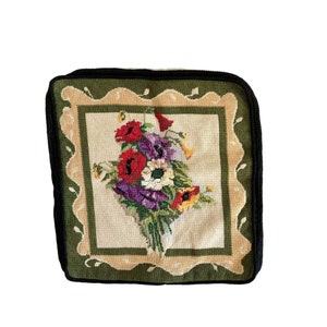 Needlepoint Poppies Floral Bouquet Completed Pillow Cover Top Needlepoint Petit Point