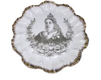 Porträtt av drottning Victoria A Bassono, 60-årsjubileum, souvenirtallrik 1897
