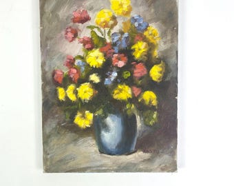 油彩画 黄色のバラ 青い花瓶 青い花瓶に入った黄色いバラのビンテージ油絵。署名入り。 - Etsy 日本