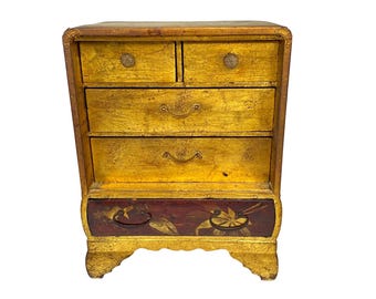 Gold Leaf Florentine Jewelry Box with Drawers and Hand Painted Birds