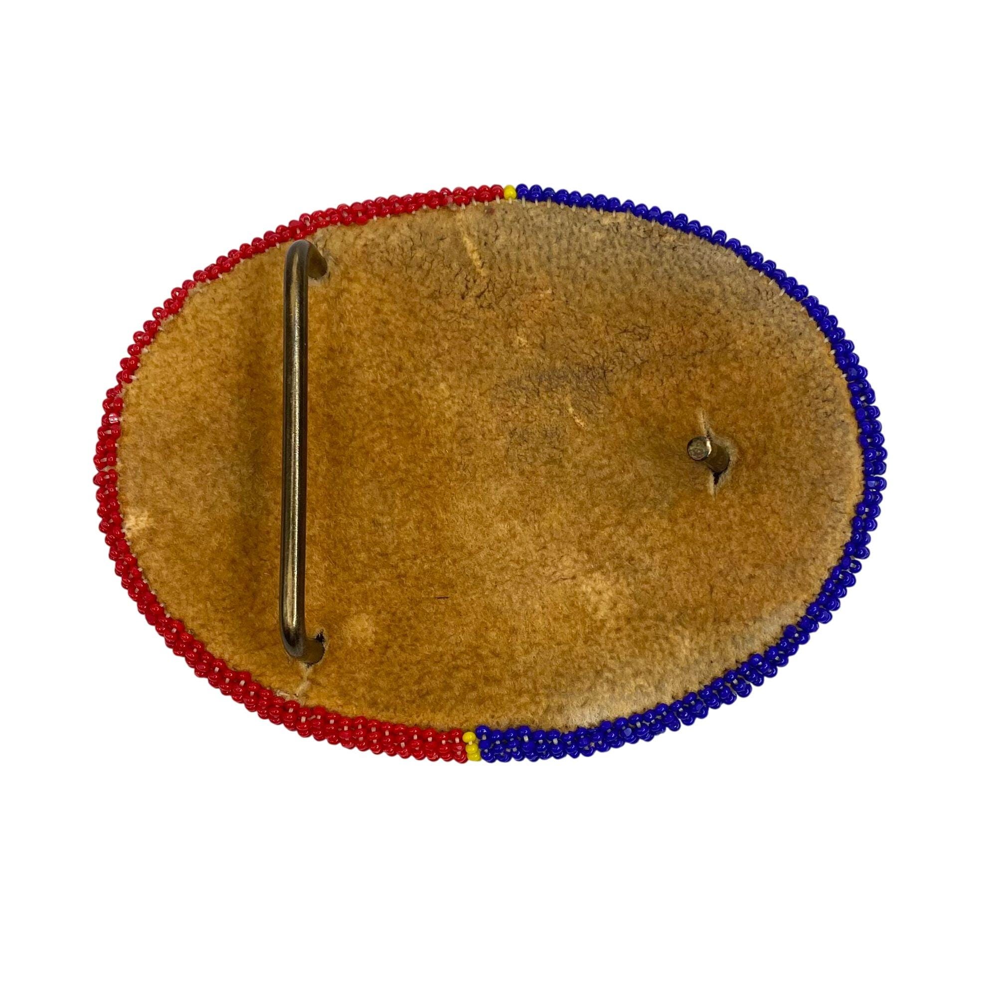 Native American Buckskin Backed Seed Bead Belt Buckle  display picture 1