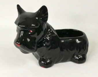 black Scotty dog planter ceramic figural plant pot