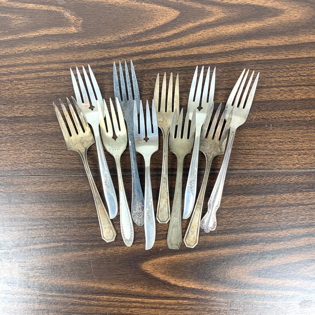 Small Dessert Forks 10 Mismatched Antique Mixed Patterns Lot Unpolished