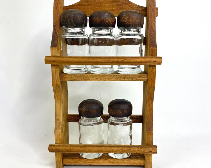 Small Wall Mount Spice Rack Wooden Lid Bottles Shelf Display - Etsy
